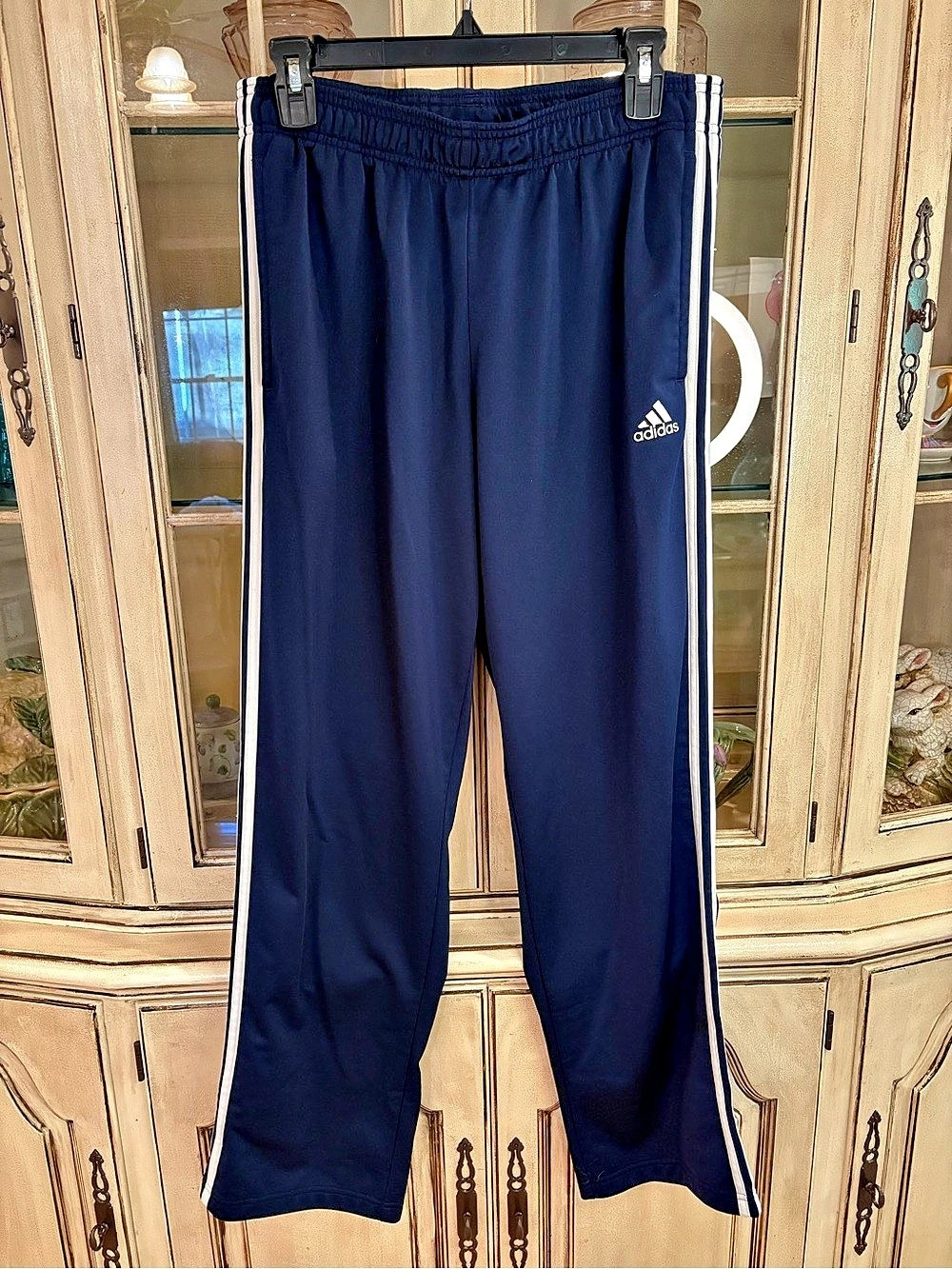 adidas 3-Stripes Tricot Regular Tapered Track Pants Blue & White Side Stripes